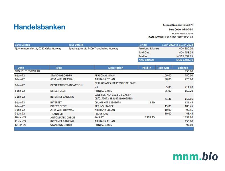 Norwegia DNB szablon w formacie excel pdf